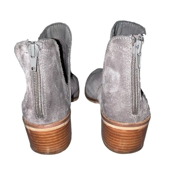 Steve Madden Lancaster Gray Leather Wooden Heel Boots Sz 7 Womens Zip Back - Picture 14 of 15
